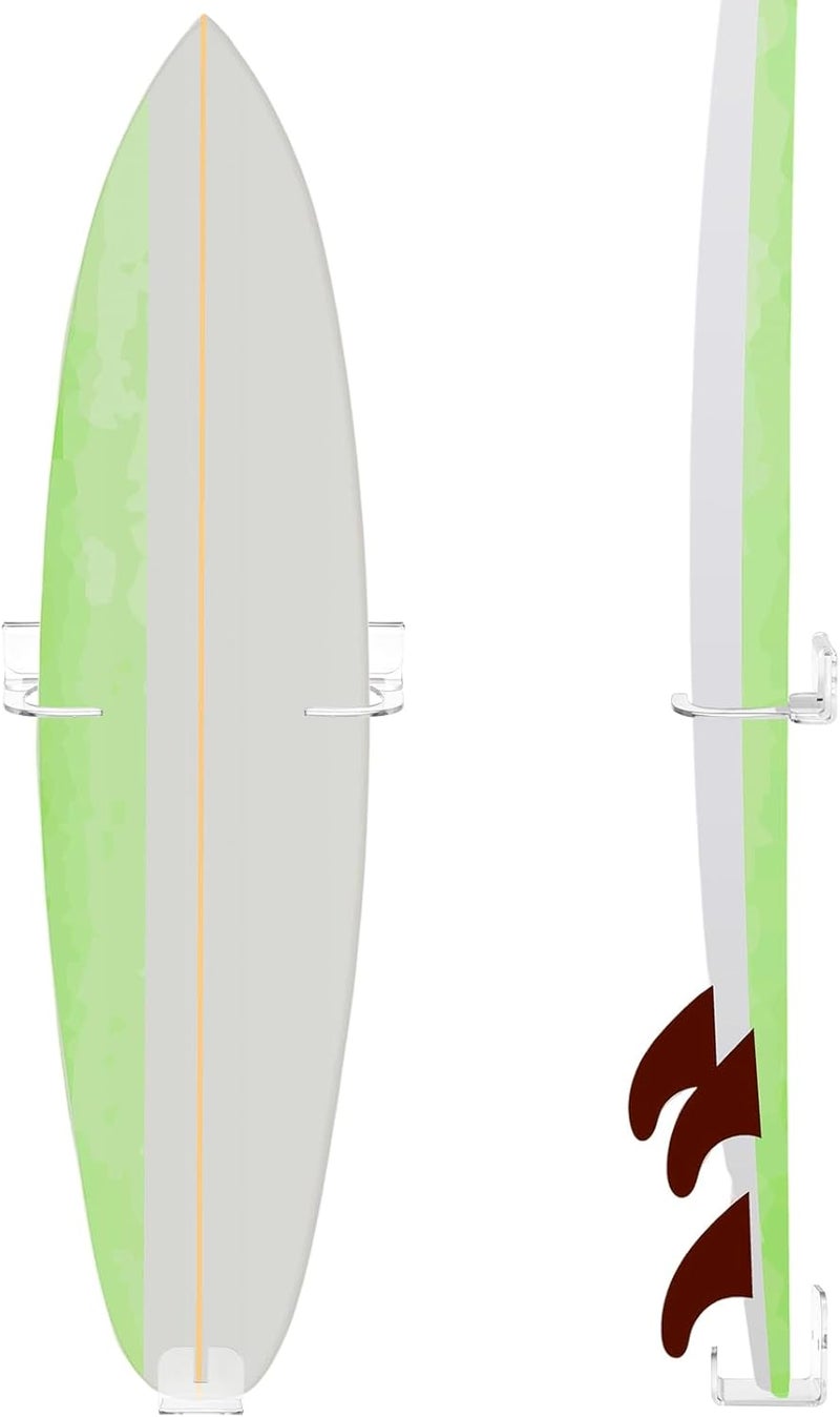 Yousoontic Surfboard Wall Mount Clear Acrylic Surf Board Display Indoor Wall Decor Vertical Surfboard Rack for Shortboards Fish Boards,and Funboards,Holds 50 Lbs - Image 1